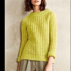 Field Flower Wool Blend Chartreuse Open Knit Sweater Anthro Style small